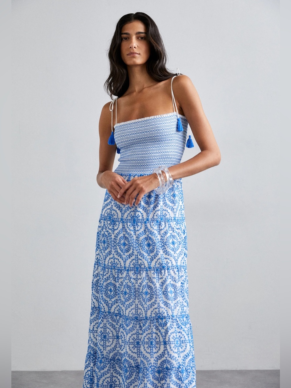 alice + olivia | NWT Marna Tie Strap Maxi Dress in Off White/French Blue 4